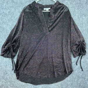 Vintage Lady Carigou Blouse Womens 44 Rainbow Metallic Sparkle Drawstring Sleeve